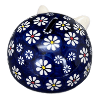 A picture of a Polish Pottery Hedgehog Bank (Midnight Daisies) | S005S-S002 as shown at PolishPotteryOutlet.com/products/hedgehog-bank-midnight-daisies-s005s-s002