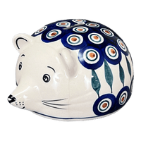 A picture of a Polish Pottery Hedgehog Bank (Peacock) | S005T-54 as shown at PolishPotteryOutlet.com/products/hedgehog-bank-peacock-s005t-54