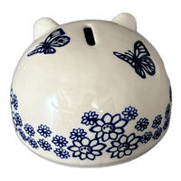 A picture of a Polish Pottery Hedgehog Bank (Butterfly Garden) | S005T-MOT1 as shown at PolishPotteryOutlet.com/products/hedgehog-bank-butterfly-garden-s005t-mot1