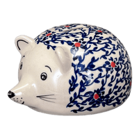 A picture of a Polish Pottery Hedgehog Bank (Blue Canopy) | S005U-IS04 as shown at PolishPotteryOutlet.com/products/hedgehog-bank-blue-canopy-s005u-is04