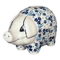 A picture of a Polish Pottery Piggy Bank (Scattered Blues) | S011S-AS45 as shown at PolishPotteryOutlet.com/products/piggy-bank-scattered-blues-s011s-as45
