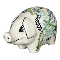 A picture of a Polish Pottery Piggy Bank (Scattered Ferns) | S011S-GZ39 as shown at PolishPotteryOutlet.com/products/piggy-bank-scattered-ferns-s011s-gz39