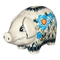 A picture of a Polish Pottery Piggy Bank (Baby Blue Blossoms) | S011S-JS49 as shown at PolishPotteryOutlet.com/products/piggy-bank-baby-blue-blossoms-s011s-js49