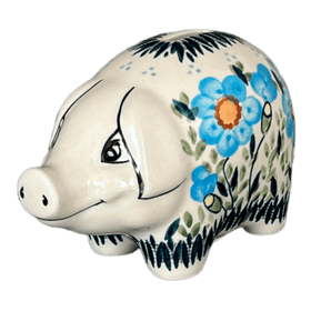 Polish Pottery Piggy Bank (Baby Blue Blossoms) | S011S-JS49 Additional Image at PolishPotteryOutlet.com