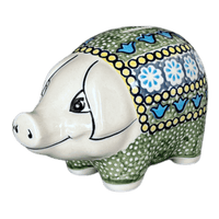 A picture of a Polish Pottery Piggy Bank (Blue Bells) | S011S-KLDN as shown at PolishPotteryOutlet.com/products/piggy-bank-blue-bells-s011s-kldn