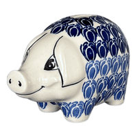 A picture of a Polish Pottery Piggy Bank (Tulip Blues) | S011T-GP16 as shown at PolishPotteryOutlet.com/products/piggy-bank-tulip-blues-s011t-gp16