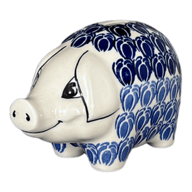 Polish Pottery Piggy Bank (Tulip Blues) | S011T-GP16 Additional Image at PolishPotteryOutlet.com