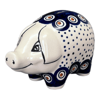 A picture of a Polish Pottery Piggy Bank (Peacock Dot) | S011U-54K as shown at PolishPotteryOutlet.com/products/piggy-bank-peacock-dot-s011u-54k