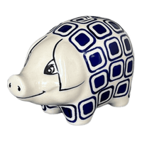 A picture of a Polish Pottery Piggy Bank (Navy Retro) | S011U-601A as shown at PolishPotteryOutlet.com/products/piggy-bank-navy-retro-s011u-601a