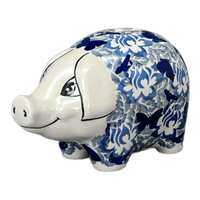 A picture of a Polish Pottery Piggy Bank (Dusty Blue Butterflies) | S011U-AS56 as shown at PolishPotteryOutlet.com/products/piggy-bank-dusty-blue-butterflies-s011u-as56