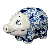 A picture of a Polish Pottery Bank, Piggy, 6" x 3" in "Dusty Blue Butterflies" by Manufaktura | S011U-AS56 as shown at PolishPotteryOutlet.com/products/piggy-bank-dusty-blue-butterflies-s011u-as56