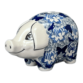 Polish Pottery Piggy Bank (Dusty Blue Butterflies) | S011U-AS56 Additional Image at PolishPotteryOutlet.com