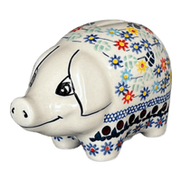 A picture of a Polish Pottery Piggy Bank (Floral Swirl) | S011U-BL01 as shown at PolishPotteryOutlet.com/products/piggy-bank-floral-swirl-s011u-bl01