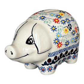 Polish Pottery Piggy Bank (Floral Swirl) | S011U-BL01 Additional Image at PolishPotteryOutlet.com