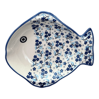 A picture of a Polish Pottery Small Fish Platter (Scattered Blues) | S014S-AS45 as shown at PolishPotteryOutlet.com/products/small-fish-platter-scattered-blues-s014s-as45