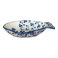A picture of a Polish Pottery Small Fish Platter (Scattered Blues) | S014S-AS45 as shown at PolishPotteryOutlet.com/products/small-fish-platter-scattered-blues-s014s-as45