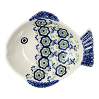 A picture of a Polish Pottery Small Fish Platter (Green Tea Garden) |S014T-14 as shown at PolishPotteryOutlet.com/products/small-fish-platter-green-tea-garden-s014t-14