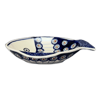 A picture of a Polish Pottery Small Fish Platter (Peacock in Line) | S014T-54A as shown at PolishPotteryOutlet.com/products/small-fish-platter-peacock-in-line-s014t-54a