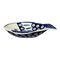 A picture of a Polish Pottery Small Fish Platter (Peacock) | S014T-54 as shown at PolishPotteryOutlet.com/products/small-fish-platter-peacock-s014t-54