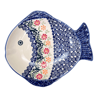 A picture of a Polish Pottery Small Fish Platter (Flower Power) | S014T-JS14 as shown at PolishPotteryOutlet.com/products/small-fish-platter-flower-power-s014t-js14