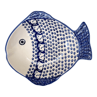 A picture of a Polish Pottery Small Fish Platter (Kitty Cat Path) | S014T-KOT6 as shown at PolishPotteryOutlet.com/products/small-fish-platter-kitty-cat-path-s014t-kot6