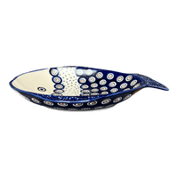 A picture of a Polish Pottery Small Fish Platter (Peacock Dot) | S014U-54K as shown at PolishPotteryOutlet.com/products/small-fish-platter-peacock-dot-s014u-54k
