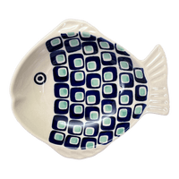 A picture of a Polish Pottery Small Fish Platter (Blue Retro) | S014U-602A as shown at PolishPotteryOutlet.com/products/small-fish-platter-blue-retro-s014u-602a