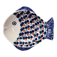 A picture of a Polish Pottery Small Fish Platter (Fall Confetti) | S014U-BM01 as shown at PolishPotteryOutlet.com/products/small-fish-platter-fall-confetti-s014u-bm01