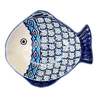 A picture of a Polish Pottery Small Fish Platter (Blue Diamond) | S014U-DHR as shown at PolishPotteryOutlet.com/products/small-fish-platter-blue-diamond-s014u-dhr