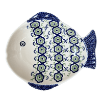A picture of a Polish Pottery Large Fish Platter (Green Tea Garden) | S015T-14 as shown at PolishPotteryOutlet.com/products/large-fish-platter-green-tea-garden-s015t-14