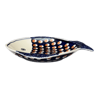 A picture of a Polish Pottery Large Fish Platter (Pheasant Feathers) | S015T-52 as shown at PolishPotteryOutlet.com/products/large-fish-platter-52-s015t-52