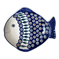 A picture of a Polish Pottery Large Fish Platter (Peacock) | S015T-54 as shown at PolishPotteryOutlet.com/products/large-fish-platter-peacock-s015t-54