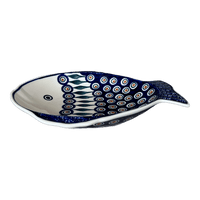 A picture of a Polish Pottery Large Fish Platter (Peacock) | S015T-54 as shown at PolishPotteryOutlet.com/products/large-fish-platter-peacock-s015t-54
