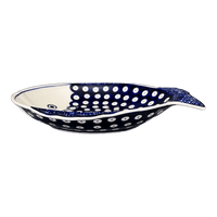 A picture of a Polish Pottery Large Fish Platter (Dot to Dot) | S015T-70A as shown at PolishPotteryOutlet.com/products/large-fish-platter-dot-to-dot-s015t-70a