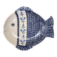A picture of a Polish Pottery Large Fish Platter (Lily of the Valley) | S015T-ASD as shown at PolishPotteryOutlet.com/products/large-fish-platter-lily-of-the-valley-s015t-asd