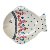 A picture of a Polish Pottery Large Fish Platter (Floral Symmetry) | S015T-DH18 as shown at PolishPotteryOutlet.com/products/large-fish-platter-floral-symmetry-s015t-dh18