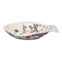 A picture of a Polish Pottery Large Fish Platter (Red Bird) | S015T-GILE as shown at PolishPotteryOutlet.com/products/large-fish-platter-red-bird-s015t-gile