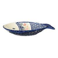 A picture of a Polish Pottery Large Fish Platter (Flower Power) | S015T-JS14 as shown at PolishPotteryOutlet.com/products/large-fish-platter-flower-power-s015t-js14
