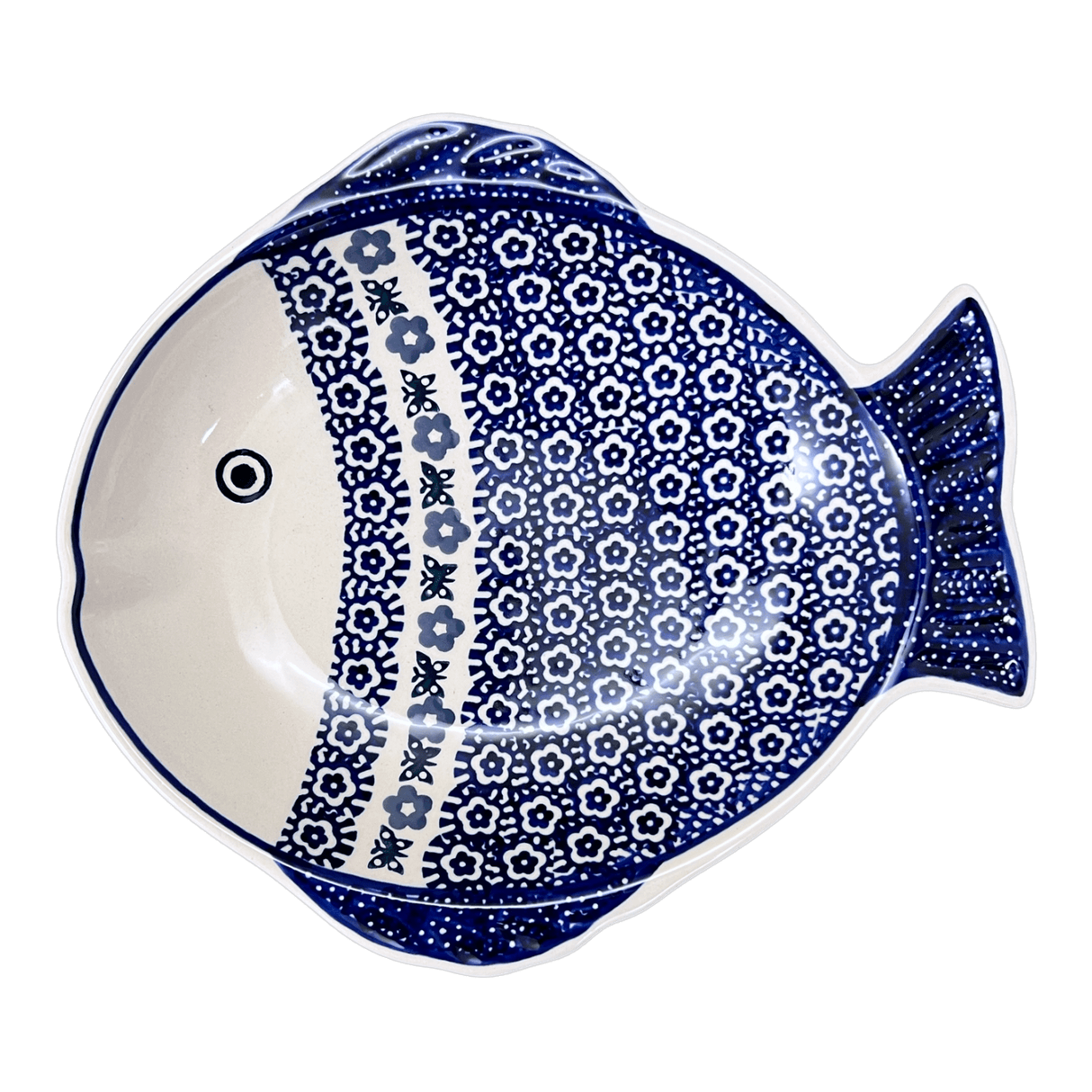 Platter, Fish-Shaped, Large, 9.5" x 8.25" in "Butterfly Border" by Manufaktura | S015T-P249