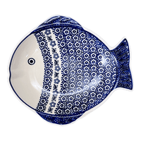 A picture of a Polish Pottery Large Fish Platter (Butterfly Border) | S015T-P249 as shown at PolishPotteryOutlet.com/products/large-fish-platter-butterfly-border-s015t-p249