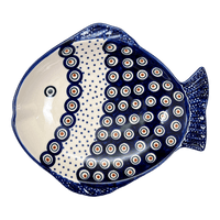 A picture of a Polish Pottery Large Fish Platter (Peacock Dot) | S015U-54K as shown at PolishPotteryOutlet.com/products/large-fish-platter-peacock-dot-s015u-54k