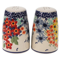 A picture of a Polish Pottery 3.75" Salt and Pepper (Brilliant Garden) | S086S-DPLW as shown at PolishPotteryOutlet.com/products/3-75-salt-and-pepper-brilliant-garden-s086s-dplw