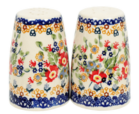 A picture of a Polish Pottery 3.75" Salt and Pepper (Poppy Persuasion) | S086S-P265 as shown at PolishPotteryOutlet.com/products/3-75-salt-and-pepper-poppy-persuasion