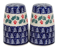 A picture of a Polish Pottery 3.75" Salt and Pepper (Holiday Cheer) | S086T-NOS2 as shown at PolishPotteryOutlet.com/products/3-75-salt-and-pepper-holiday-cheer