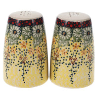 A picture of a Polish Pottery 3.75" Salt and Pepper (Sunshine Grotto) | S086S-WK52 as shown at PolishPotteryOutlet.com/products/3-75-salt-and-pepper-sunshine-grotto-s086s-wk52