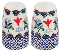 A picture of a Polish Pottery 3.75" Salt and Pepper (Scandinavian Scarlet) | S086U-P295 as shown at PolishPotteryOutlet.com/products/3-75-salt-and-pepper-scandinavian-scarlet
