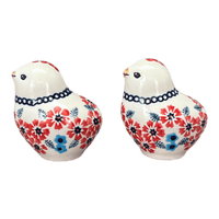A picture of a Polish Pottery Salt & Pepper Birds (Floral Symmetry) | S087T-DH18 as shown at PolishPotteryOutlet.com/products/salt-pepper-birds-floral-symmetry-s087t-dh18