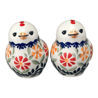 A picture of a Polish Pottery Salt & Pepper Birds (Flower Power) | S087T-JS14 as shown at PolishPotteryOutlet.com/products/salt-pepper-birds-flower-power-s087t-js14