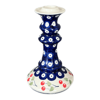 A picture of a Polish Pottery Candlestick (Cherry Dot) | S124T-70WI as shown at PolishPotteryOutlet.com/products/tall-candlestick-cherry-dot-s124t-70wi