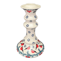 A picture of a Polish Pottery Tall Candlestick (Red Bird) | S124T-GILE as shown at PolishPotteryOutlet.com/products/tall-candlestick-red-bird-s124t-gile